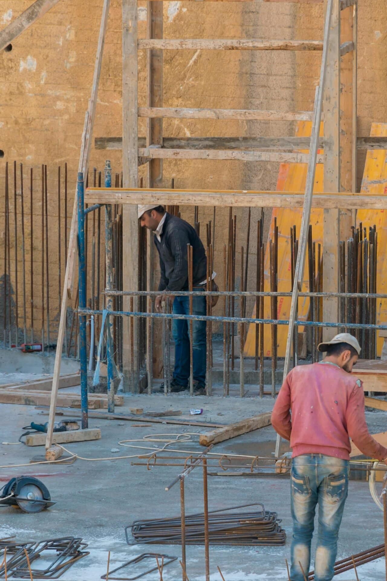 Construction team working together on a multi-trade renovation project
